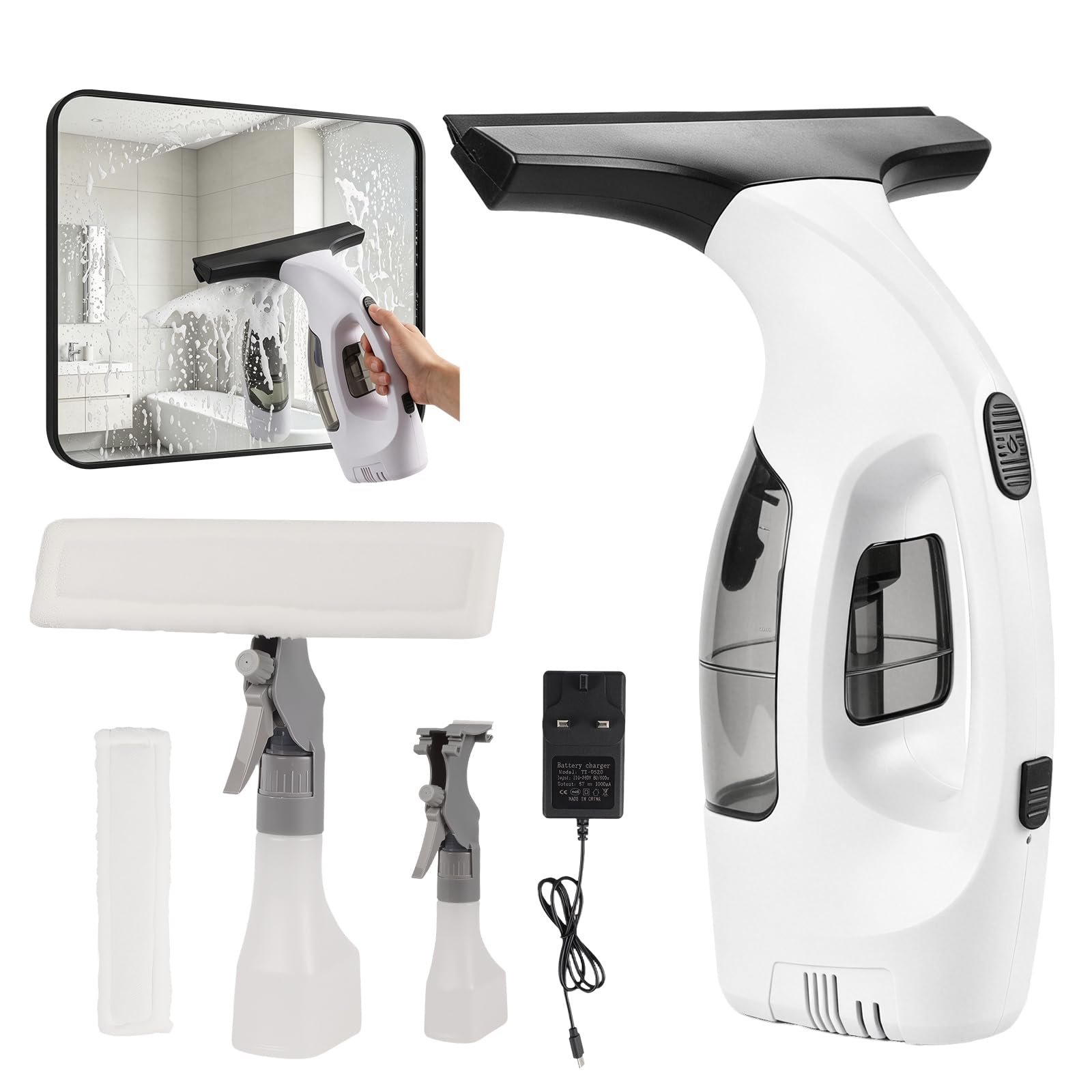 Window Cleaning Equipment Window Vac with 1.5 KPA Suction, 150ml Dirty Water Tank, 28cm Rubber Blade, 3000mAh Battery, Window Cleaner for Glass, IPX4 Waterproof,Mirrors & Tiles