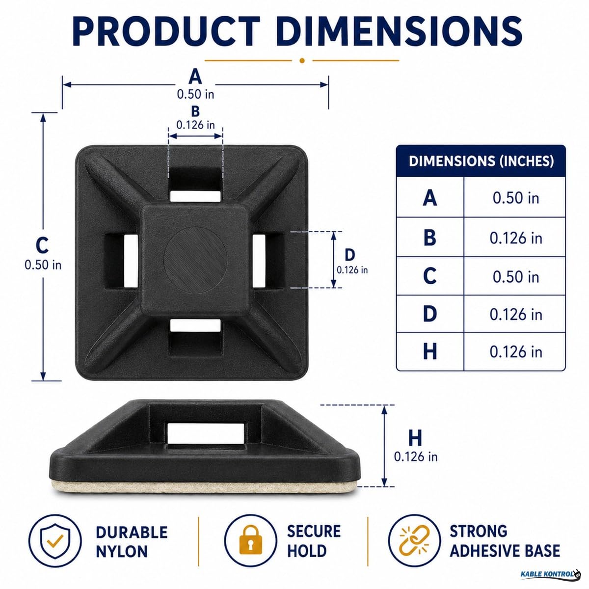 Kable Kontrol Zip Tie Mounts - Black (100) -3 Kable Kontrol Zip Tie Mounts - Black (100) -3