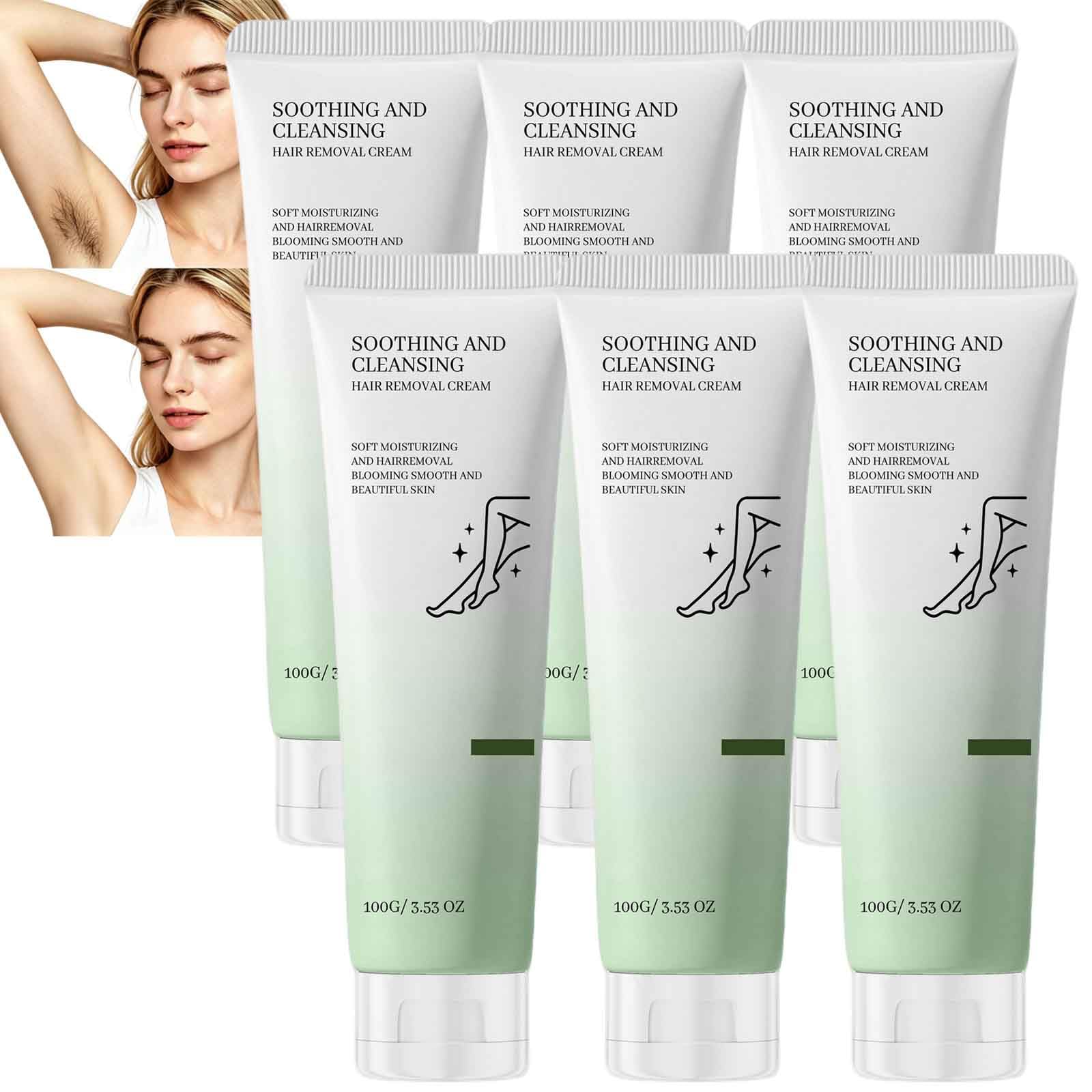 Epilatore per il corpo delicato ad azione rapida per le gambe, crema depilatoria lenitiva e idratante per il viso, crema depilatoria per pelli sensibili, epilatore viso per le donne (6 pezzi)