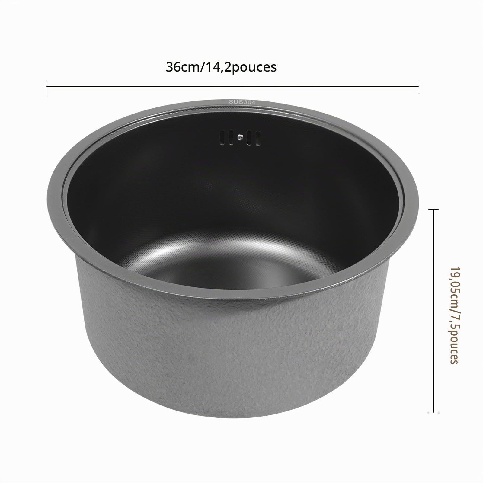 Évier rond en acier inoxydable 304 - Noir - Avec couvercle - Avec tuyau d'évacuation - 36 x 19 cm - Pour appartements, restaurants