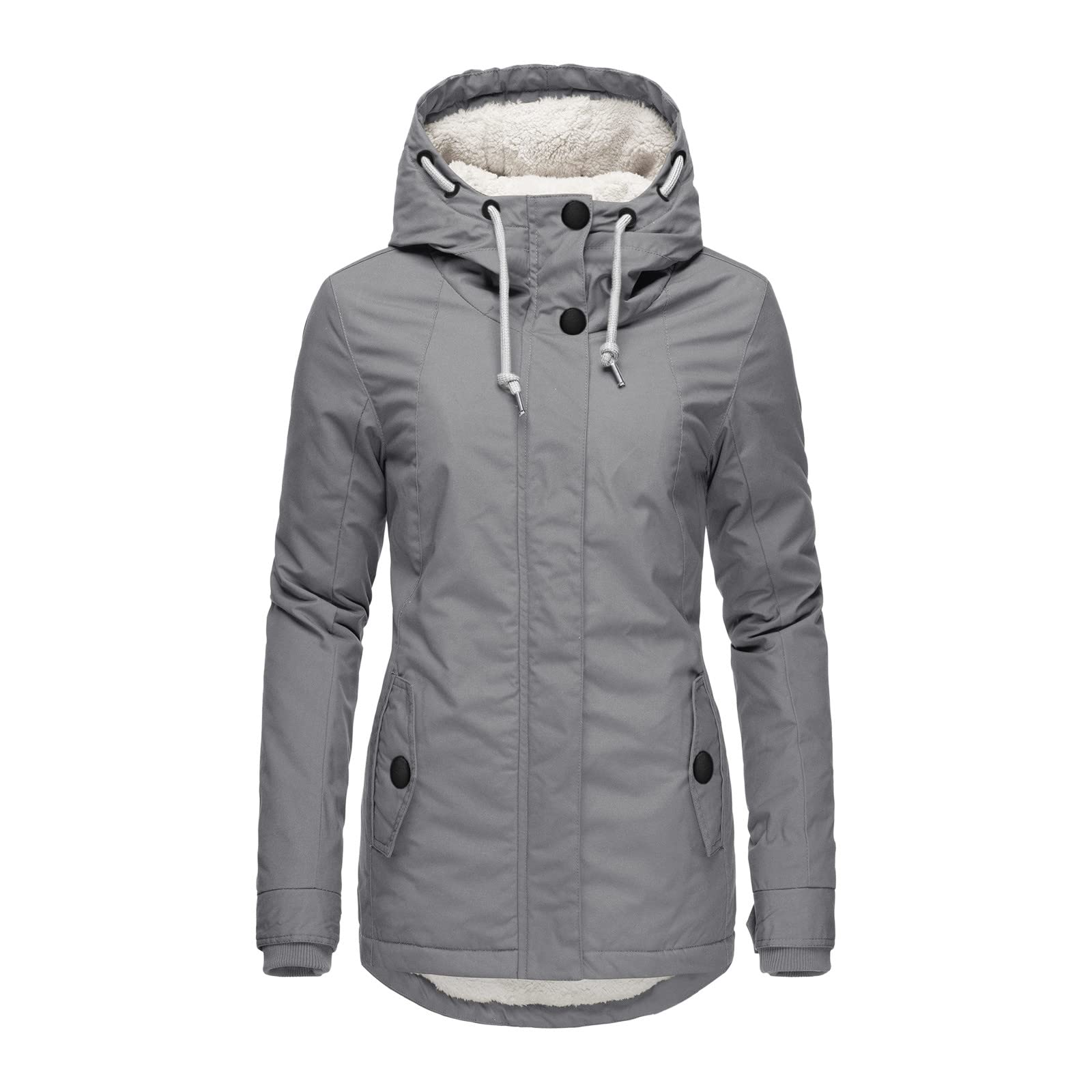 Wintermantel Damen Warm Elegant Winterparka Lang Gefüttert Wasserdicht Softshell Jacke Winterjacke Mantel mit Kapuze Atmungsaktiv Leicht Übergangsjacke Reißverschluss Dicker Winterjacke