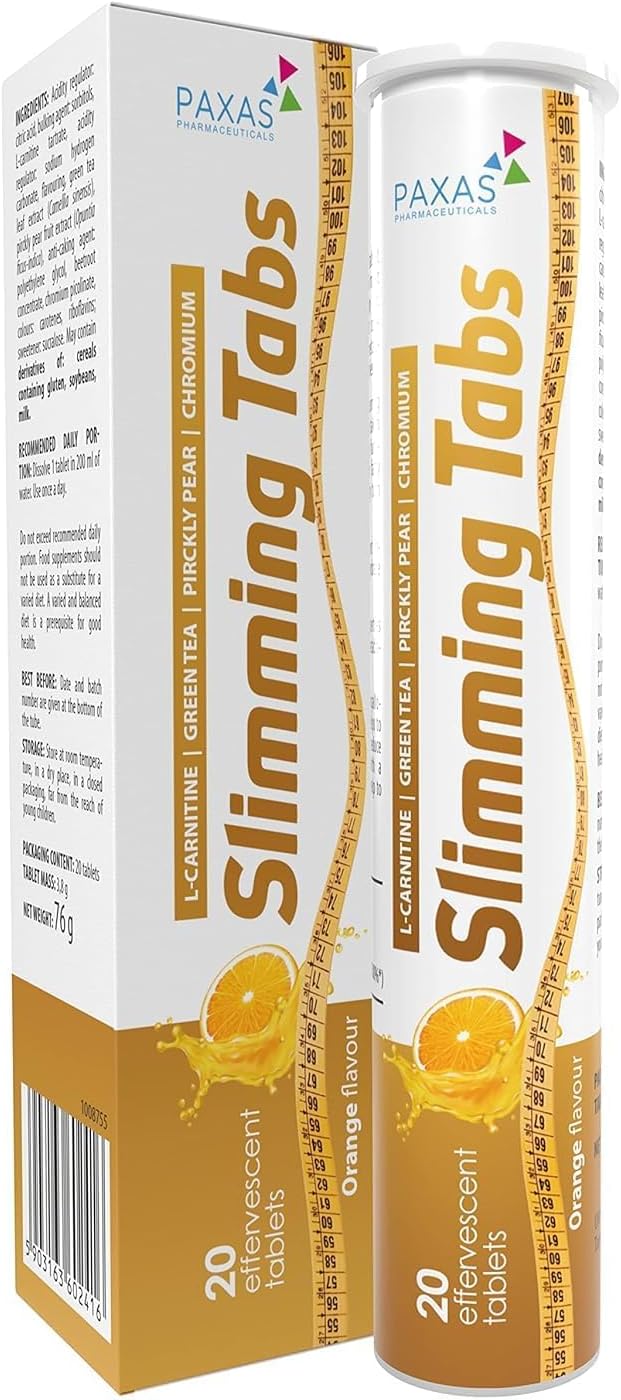 Slimming Tabs I 20 Effervescent Tablets I Orange Flavor I Weight Maintenance and Weight Control I L-Carnitine I Green Tea Extract I Pirckly Pear Extract