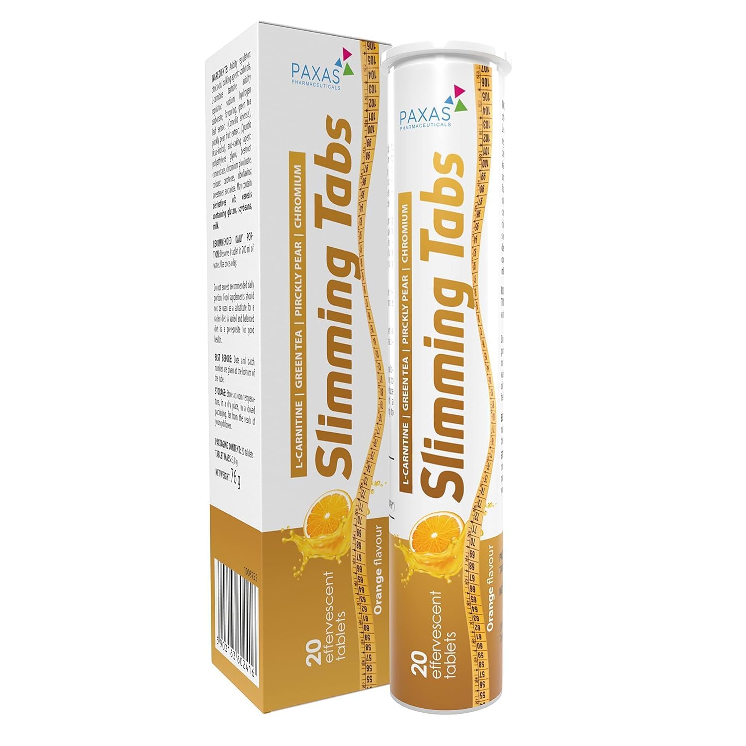 Slimming Tabs I 20 Effervescent Tablets I Orange Flavor I Weight Maintenance and Weight Control I L-Carnitine I Green Tea Extract I Pirckly Pear Extract