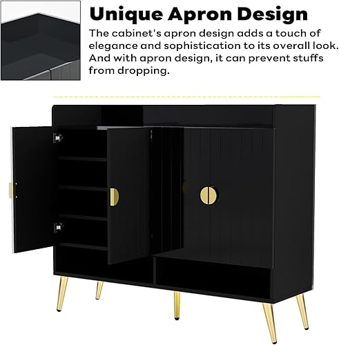 Miniatura 4 de PHPMFTOS Armario de almacenamiento de zapatos independiente con puertas, moderno organizador de almacenamiento de zapatos de madera de 11 niveles