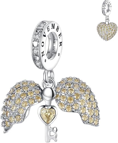 Annmors Birthstone Charms November-Topaz 925 Sterling Silver Charms fit Bracelet
