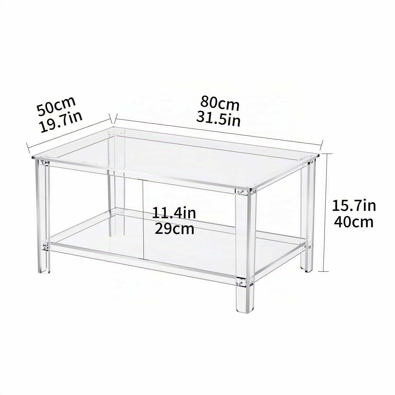 Tavolino da Caffè in Acrilico, Tavolino Basso, trasparente Tavolino Salotto, 80 x 50 x 40 cm (Trasparente)