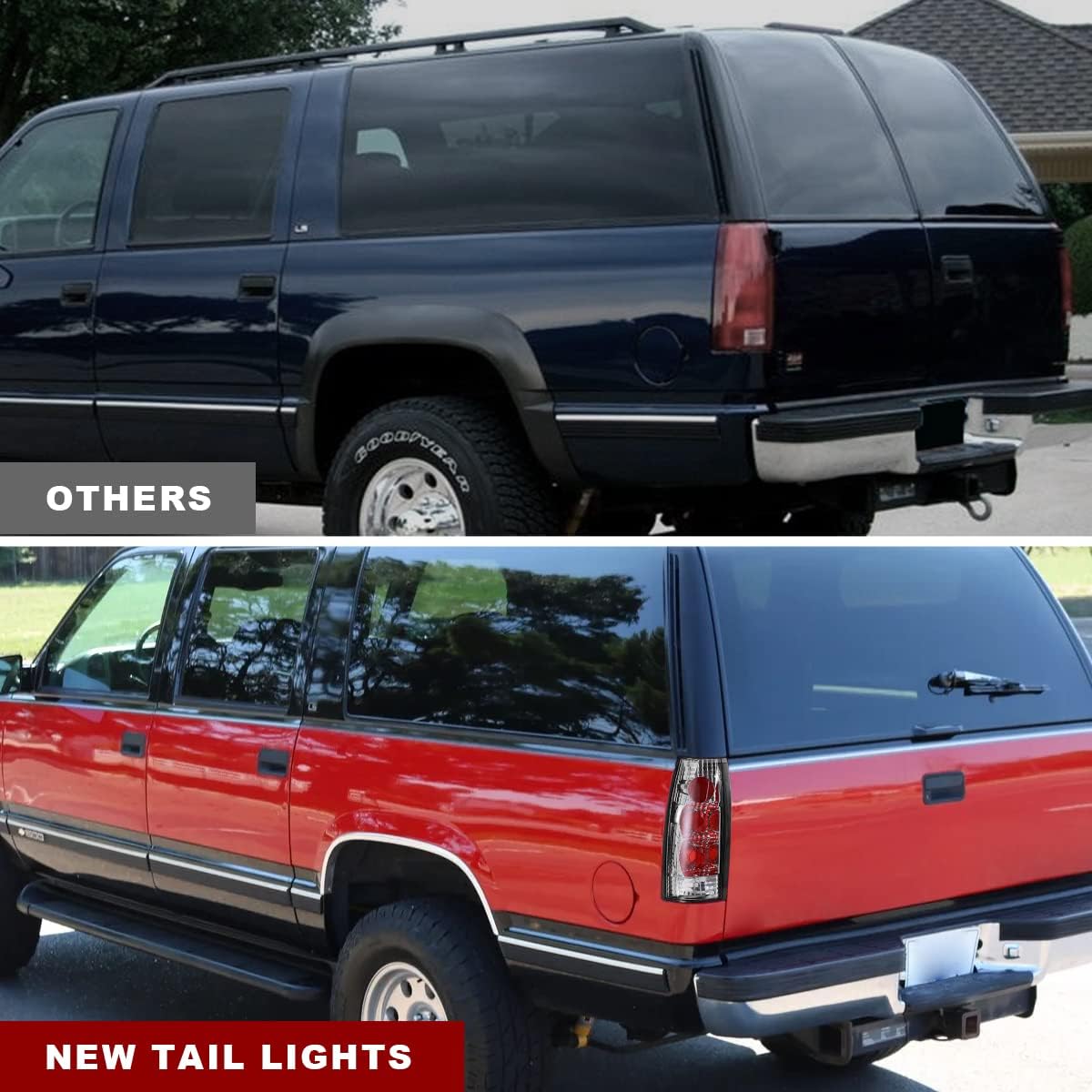 ROXX Tail Lights for 1988-1999 Chevy C/K 1500/2500/ 3500, 1992-1999 Chevy Suburban 1500/2500, 1992-1994 Chevy Blazer, 1995-2000 Tahoe, Tail Lights Pair 1988-1999 GMC Suburban/C/K/Yukon (Clear)