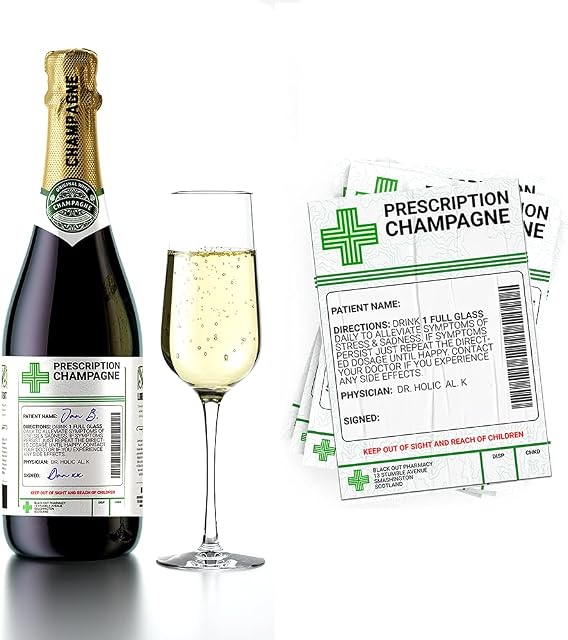 Champagne Prescription Medical Alcohol Bottle Gift Funny Drinks Sticker Label (3)