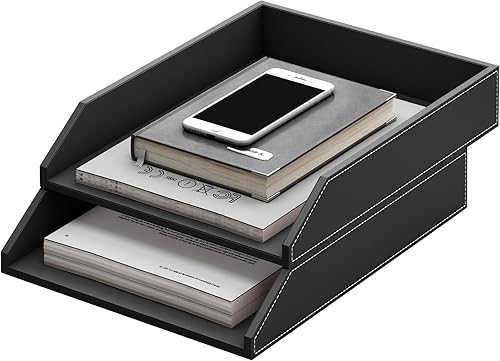 Bandeja organizadora de escritorio de cuero, bandeja de cuero apilable, organizadores de escritorio y accesorios, soporte para archivos de revista