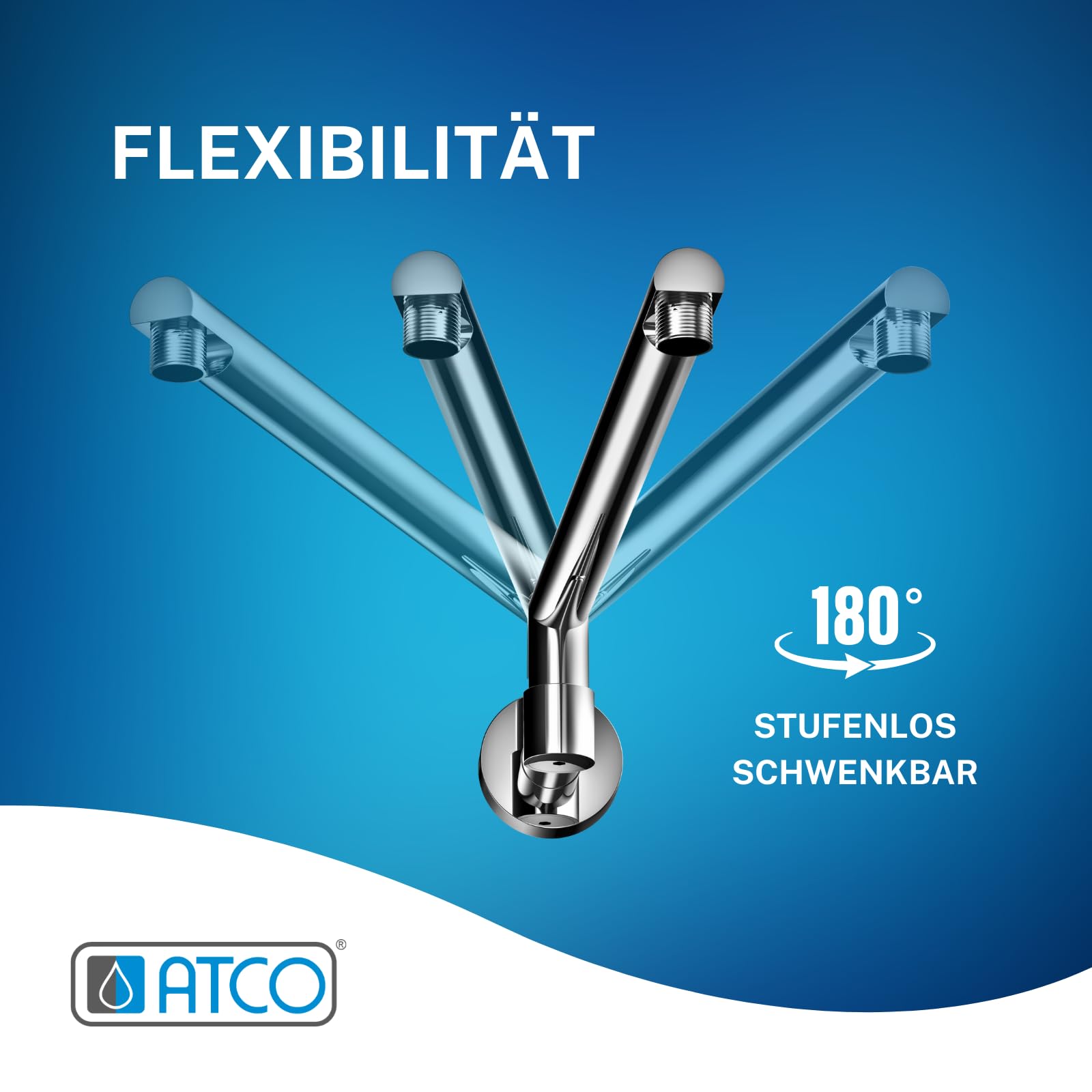 Braccio Doccia Orientabile 180° In Ottone Cromato - Lunghezza 425mm Per Soffione/Doccia A Pioggia - Foto 12