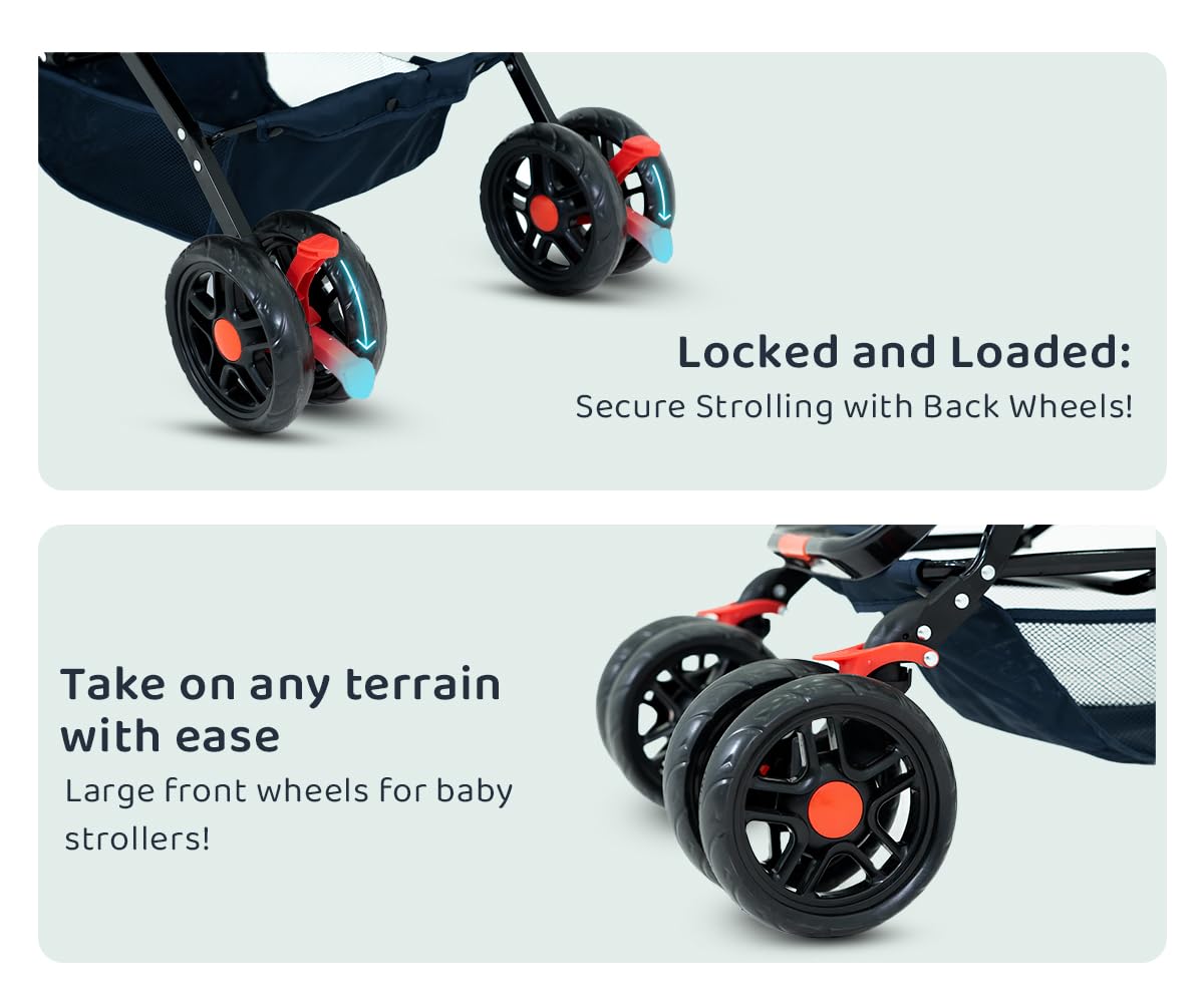 StarAndDaisy Sunrise Baby Stroller Lightweight Foldable Stroller for 0-5 Years, 3-Point Safety Harness, Adjustable Backrest, 360° Swivel Wheel, Extended Mosquito Net, Reversible Handlebar, Large Storage Basket(Delta) - Image 8 thumbnail