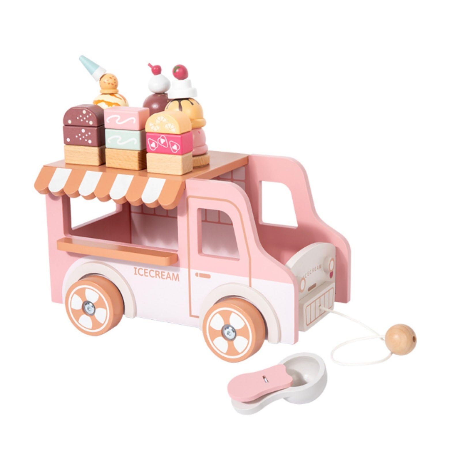 Carrello Gelato Giocattolo Bambini Set Gioco Finto Banco Pasticceria Dessert Legno Educativo Interattivo Narrazione Creativa Abilità Sociali Adatto per Gioco in dei Bambini Regali