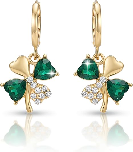 St Patricks Day Earrings for Women Irish Holiday Shamrock Clover Green Heart Hoop Earrings St. Patrick's Day Accessories Lucky Four Leaf Dangle Earring Decorations Good Luck Jewelry Gift