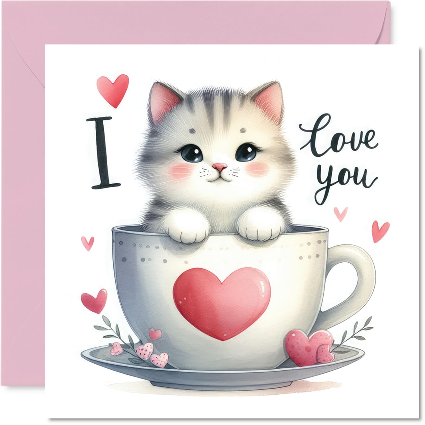 Cute Anniversary Card - Cup Cat - Adorable Happy Anniversary Card for Family from Husband Wife Boyfriend Girlfriend, 145mm Anniversaries Greeting Cards