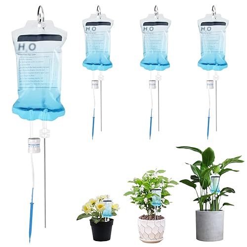 4 bolsas de riego por goteo de plantas 118fl oz dispositivos de riego automático de flores para plantas goteros de riego con varilla de soporte de