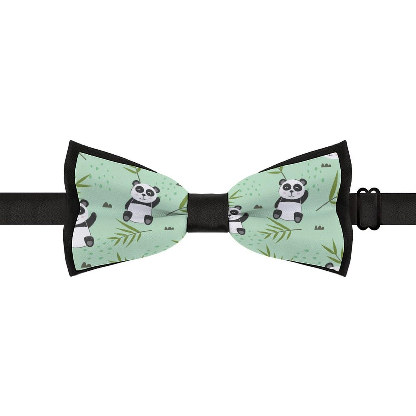 GoasNei Panda And Bamboo Leaves Pattern Bow Tie for Men Adjustable Necktie Funny Tie Neck Ties for Weddings Party