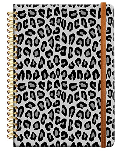 Ruled Spiral Writing Notebook,A5 Hardcover Lined College Journal For Women Lady Girl,Cool Animals Skin Strong Twin-Wire Binding With Premium Paper,8.4" X 6",Perfect For School,Office,Home Gifts(Luxury Gray Leopard) #TOP23