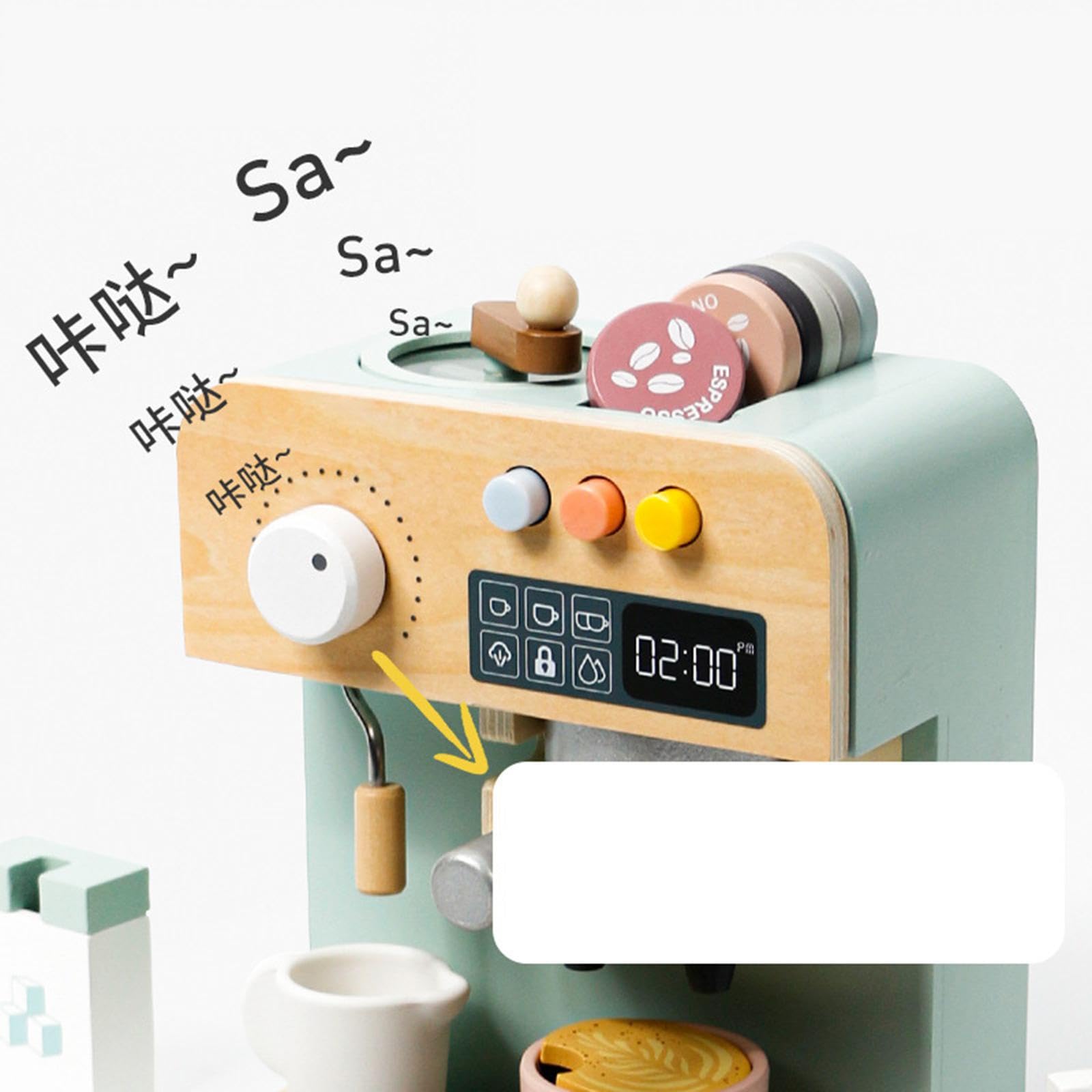 Macchina da caffè giocattolo per bambini, set da cucina in legno, supporta il gioco creativo con esperienze di simulazione coinvolgenti con macchine
