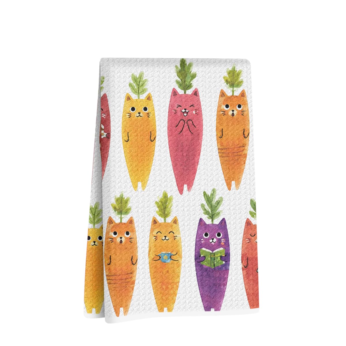 Funny Carrot Cat Kitchen Towels, Veggie Cats Reusable Dish Towels