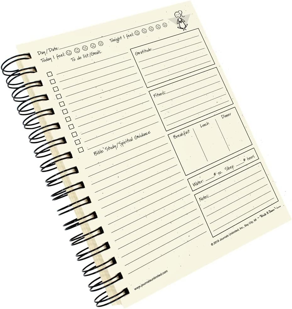 Write it Down series by Journals Unlimited, Guided Journal, Day Planner, Mind, Body, & Spirit Journal, Full-size 7.5"x9", Kraft Hard Cover, Made in the USA