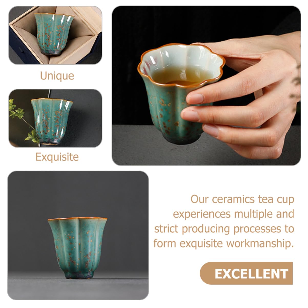 PRETYZOOM Taza de Té Estilo Kung Fu Fácil de Limpiar y Forma Redonda de Cerámica Verde de 70ml para Infusiones Diseño Delicado y Segura para Uso Diario