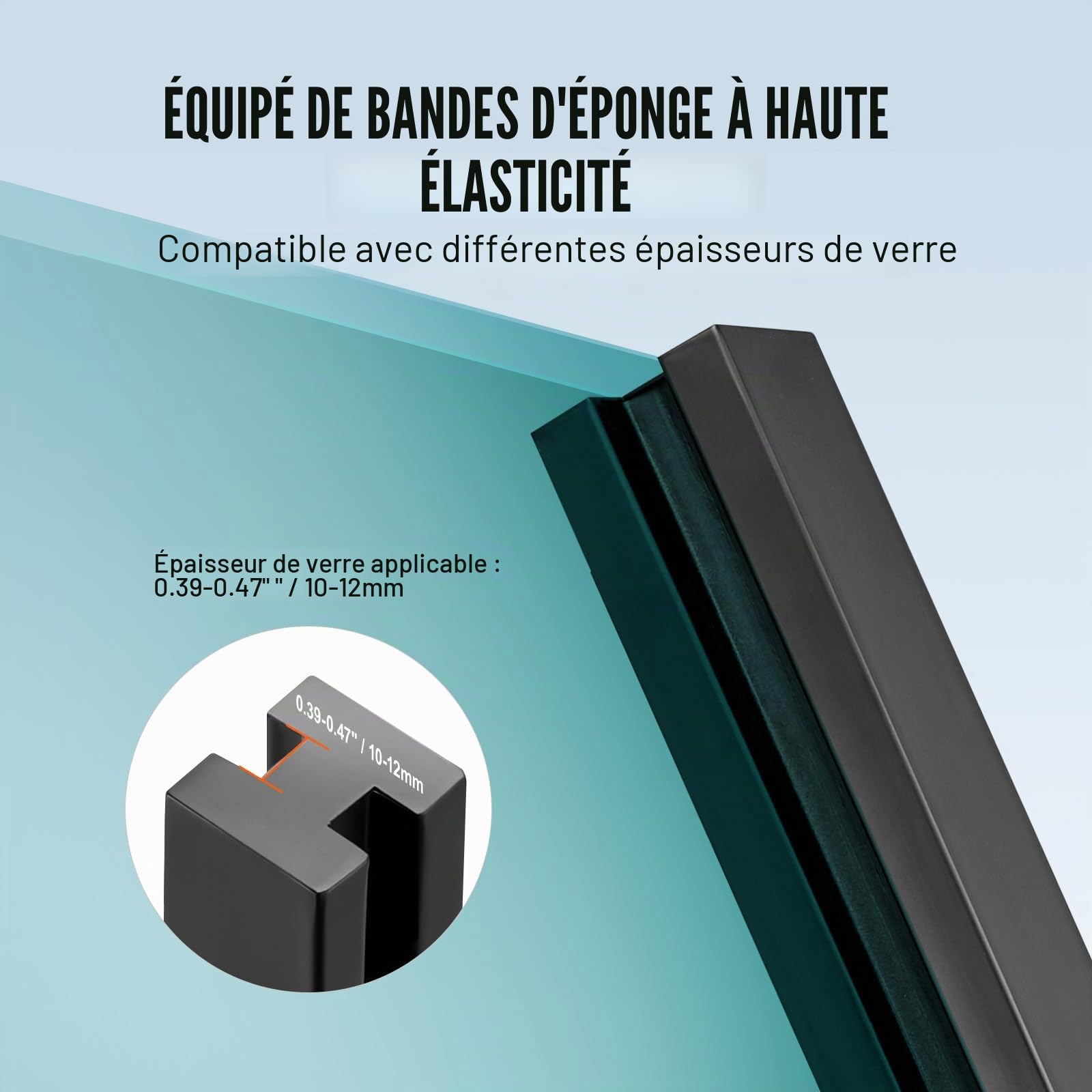 VEVOR Pinces à verre en acier inoxydable 304, pince de clôture en verre de 950 mm de hauteur, support de garde-corps en verre trempé de 10 mm à 12 mm, pour balcon, jardin, terrasse, escalier, noir
