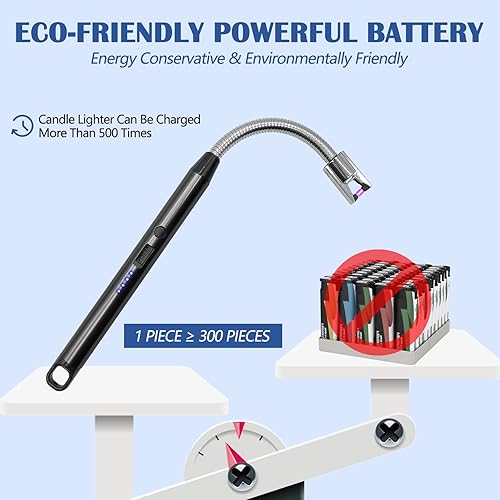Miniatura 3 de Encendedor de velas eléctrico recargable USB C, encendedor de arco de plasma, resistente al viento, sin llama, encendedor largo con cuello flexible
