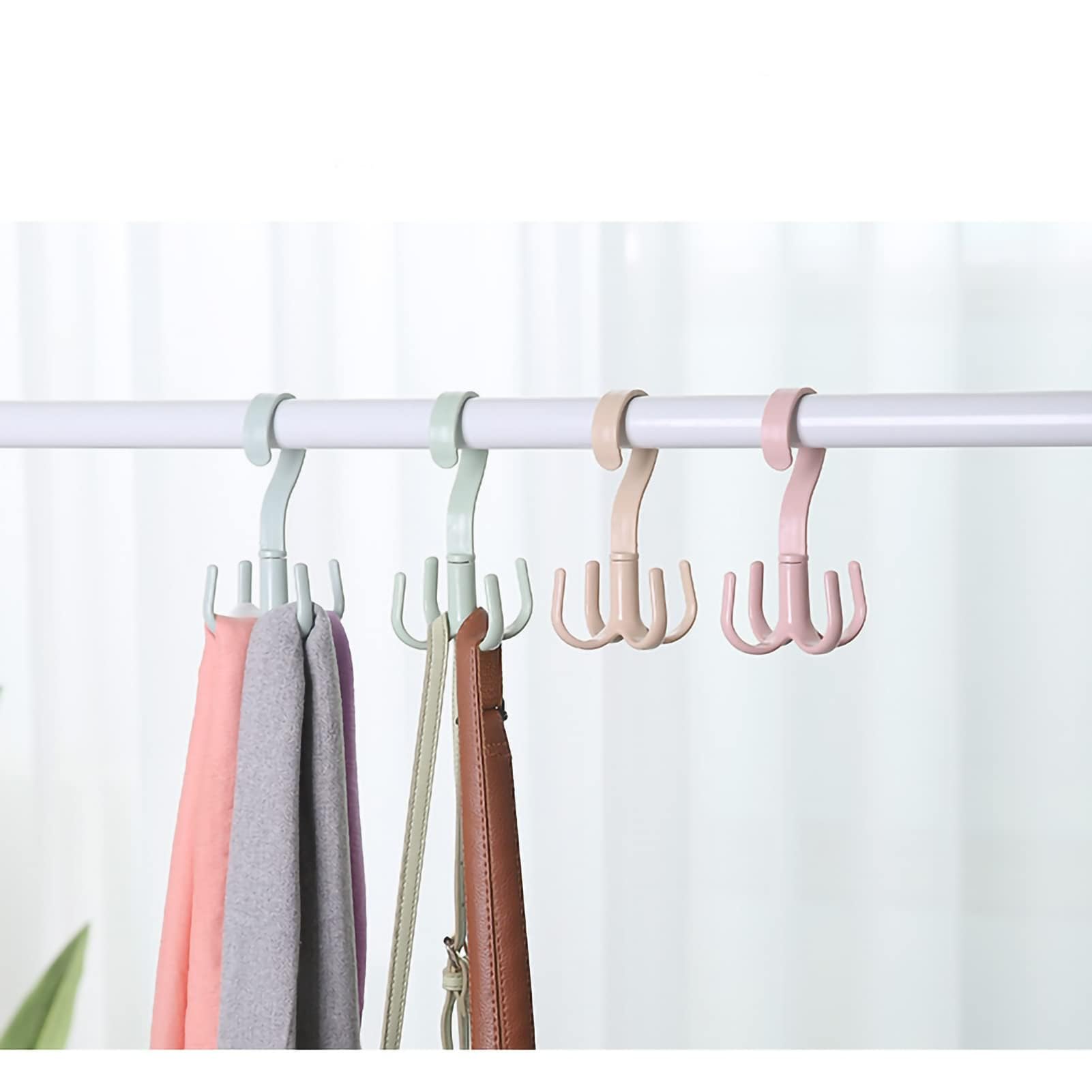 2PCS Rotating Handbag Hanger, Hoodie Hanger 360 Degree Rotating Closet Organizers with 4 Claws, Scarf Tie Rack Hooks for Belts 4 Colors, Multifunctional Closet Handbag Hook Scarf Hanging (Green)