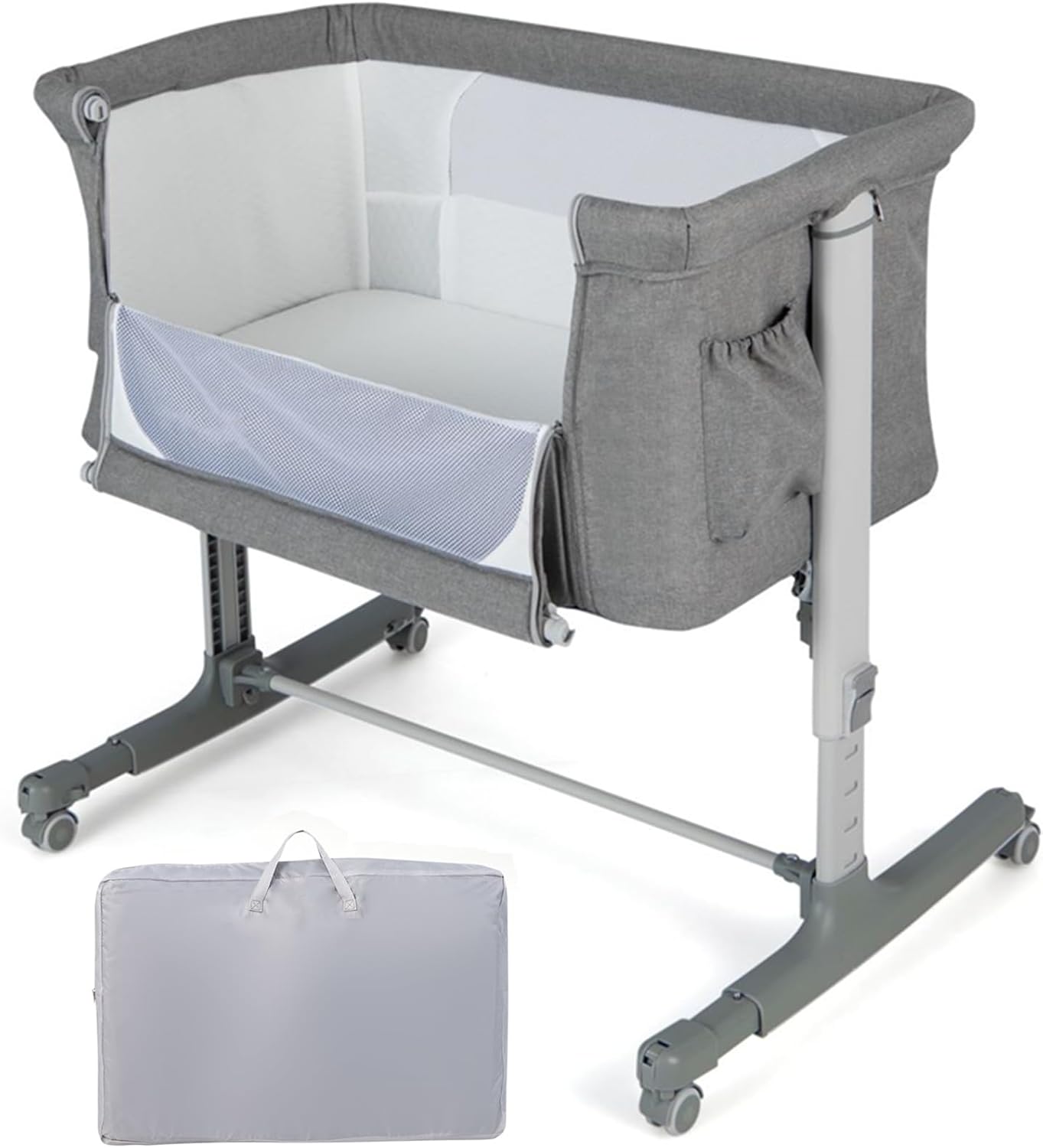 COSTWAY 3in1 Baby Bedside Crib, Easy Folding Cot Bed with Mattress