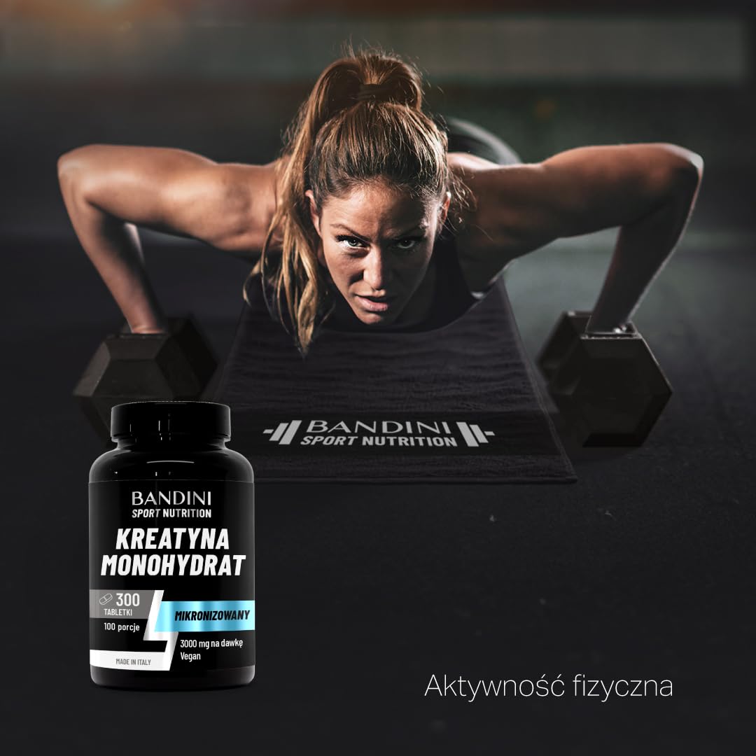 Bandini® Creatine Monohydrate Micronised 300 tabletek po 3000 mg w porcji - suplement treningowy, na siłownię i przedtreningowy - wegański - 100% czysty monohydrat kreatyny.