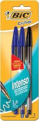 BIC, Caneta Esferográfica Escrita Grossa, Cristal Intenso, 2 Canetas Azuis e 1 Caneta Preta, 3 Unidades