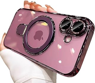 Clear for iPhone 16 Plus Case Magnetic Invisible Stand Built-in Camera Lens Protector Compatible with MagSafe Case Cover for 16 Plus,Purple