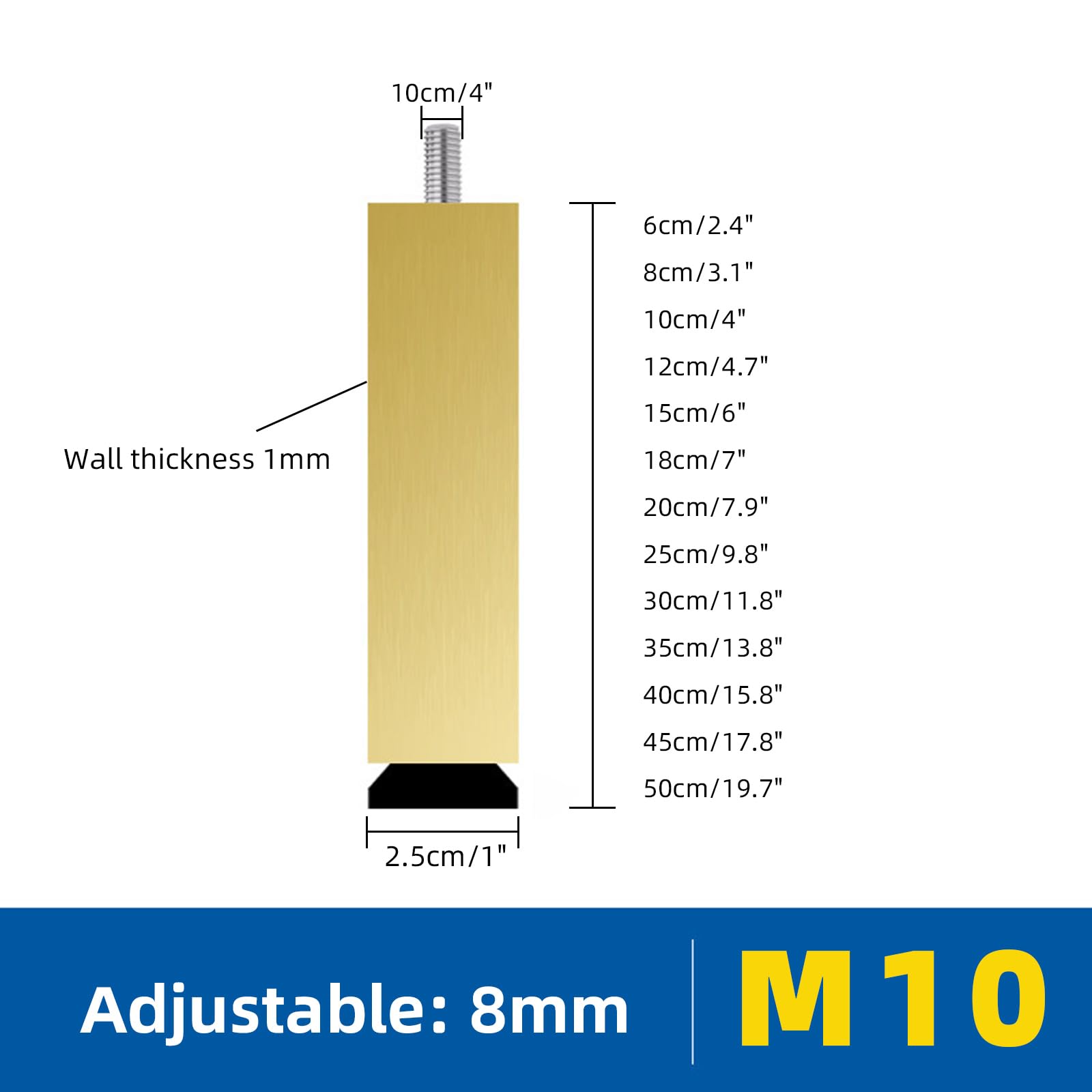 Patas para Muebles de Bano Dorados, 4 Piezas Patas para Mesas Regulables Pies de Sofá Dorados para Armario Aleación Aluminio | Anodizado Pata Cama Altura Opcional: 6-50cm Pies de Gabinete 45cm/17.8"