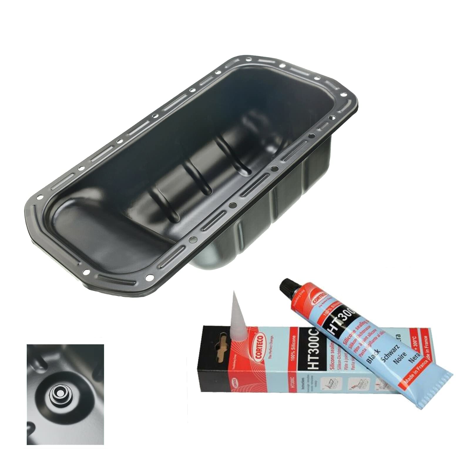 Carter Huile Moteur AVEC Tube Pâte à Joint Silicone Noir compatible pour BERLINGO C1 C2 C3 C4 C5 DS3 DS4 NEMO 107 206 207 3008 307 C-MAX FOCUS 1.4 1.6 Hdi TDCi - 0301N1