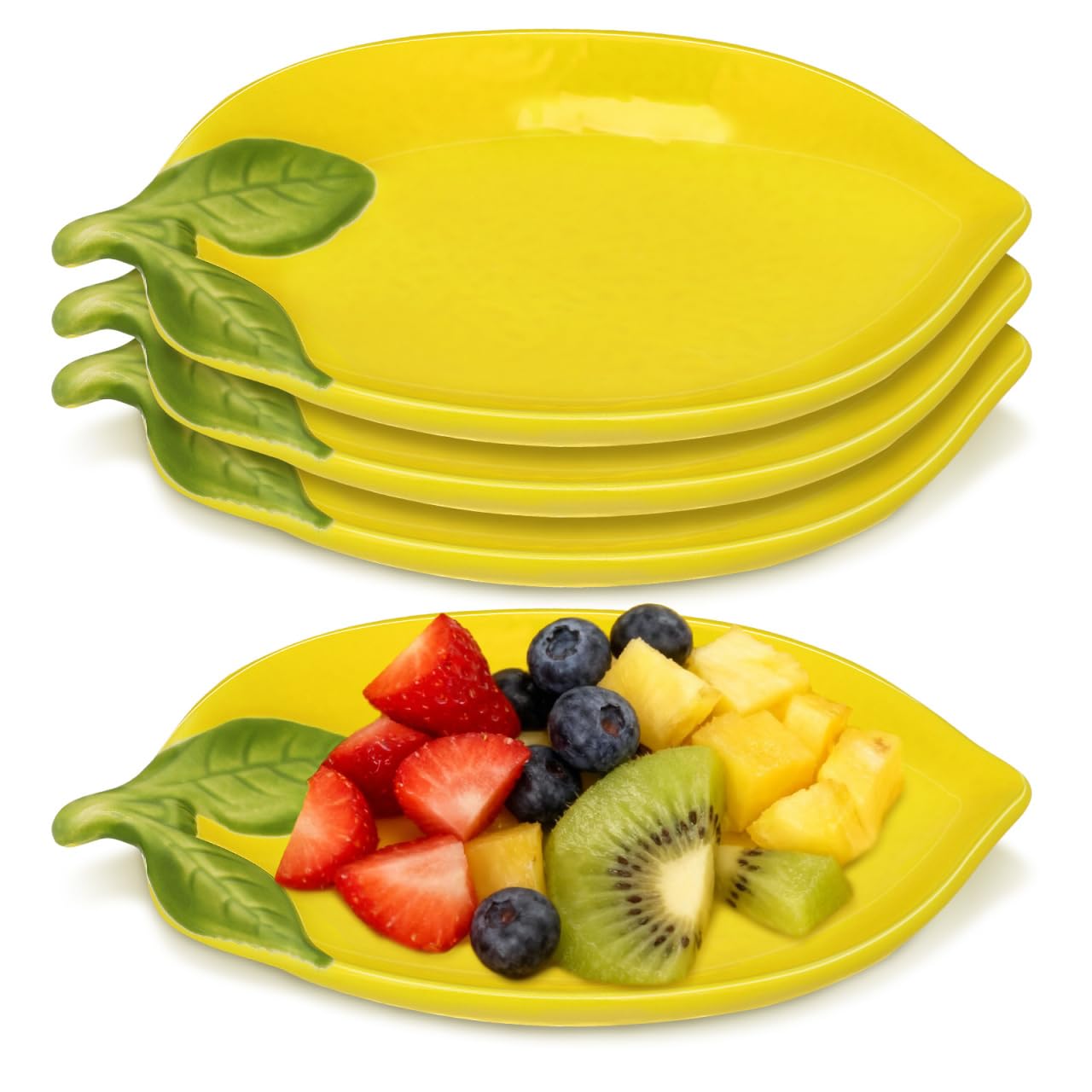 DOITOOL 4 platos de limón en forma de limón Plato de postre de cerámica Cuenco de servir ensalada estética