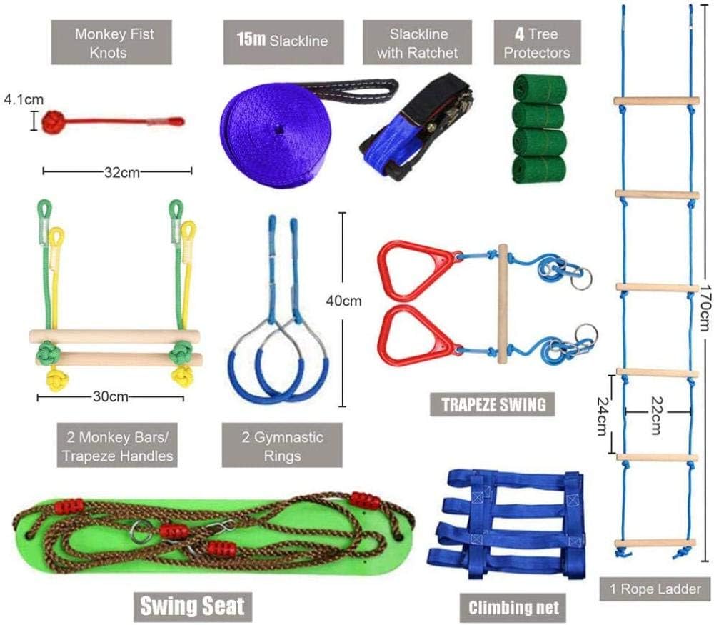 YYXT Slackline 15M Slackline Set Children's Slackline Beginners Slackline Set Children Swing Obstacles Course Set Portable Slackline Climbing Frame Set Slackline Set : Sports & Outdoors