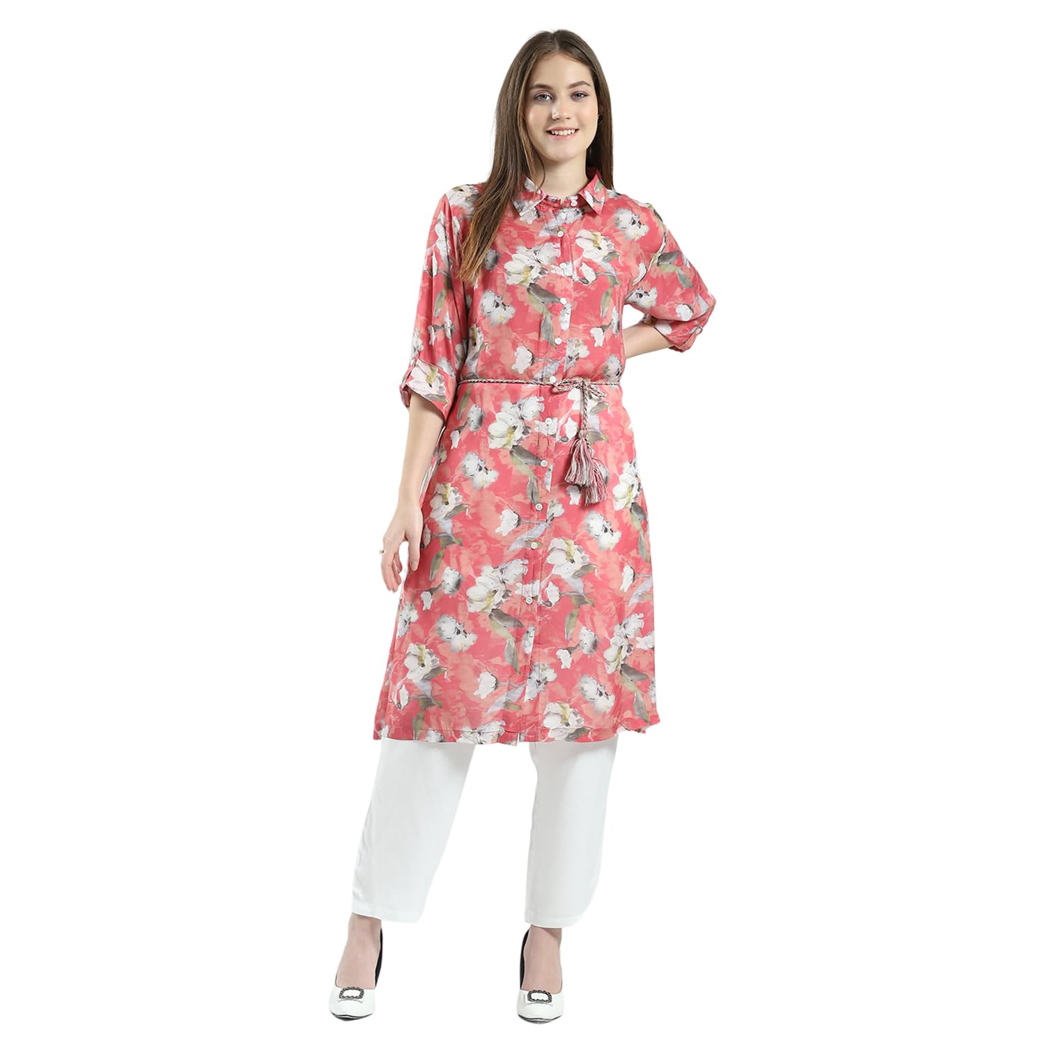 monte carlo Women's Regular Fit Printed Tunic | 3/4 Sleeves | Collared Neck | Knee Length | Comfortable & Stylish Casual Wear for Women's-picture-41