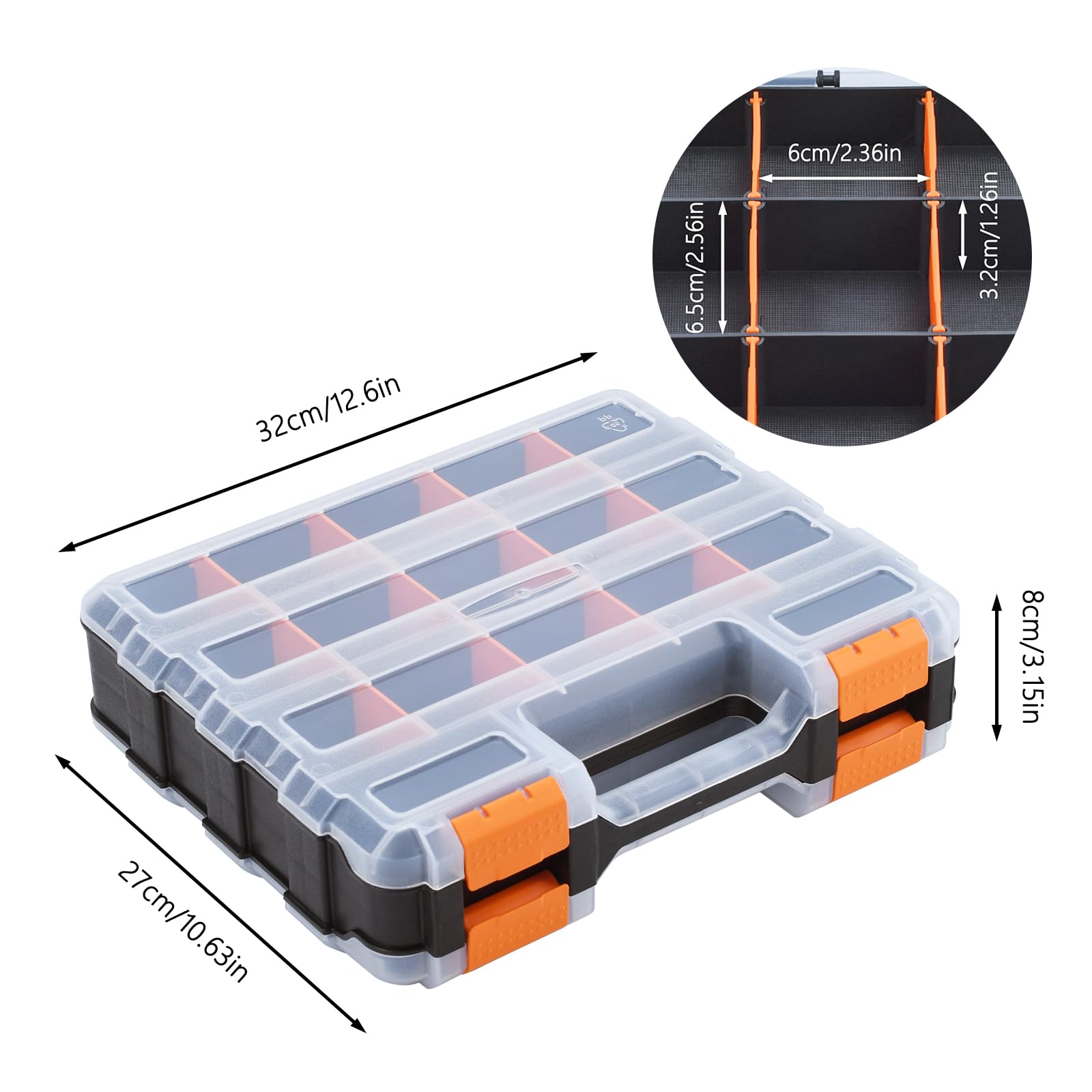 Set di 2 scatole per attrezzi grandi a doppio lato, piccole scatole per attrezzi multiuso con chiodi e viti con divisori in plastica rimovibili per chiodi, bulloni, viti, perline, artigianato
