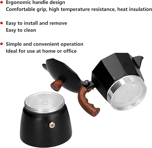 Miniatura 5 de Cafetera espresso para estufa, olla moka de aleación de aluminio para gas, olla moka italiana clásica con mango para evitar quemaduras, olla de café
