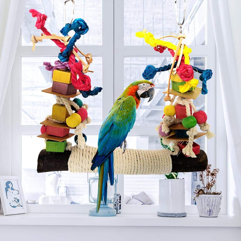 Liudan Pet Bird Parrot Kau Spielzeug Bird Barch Leder Bunte Holz Baustein Baumwolle Seil Große Conure Swing for Haustier Vögel