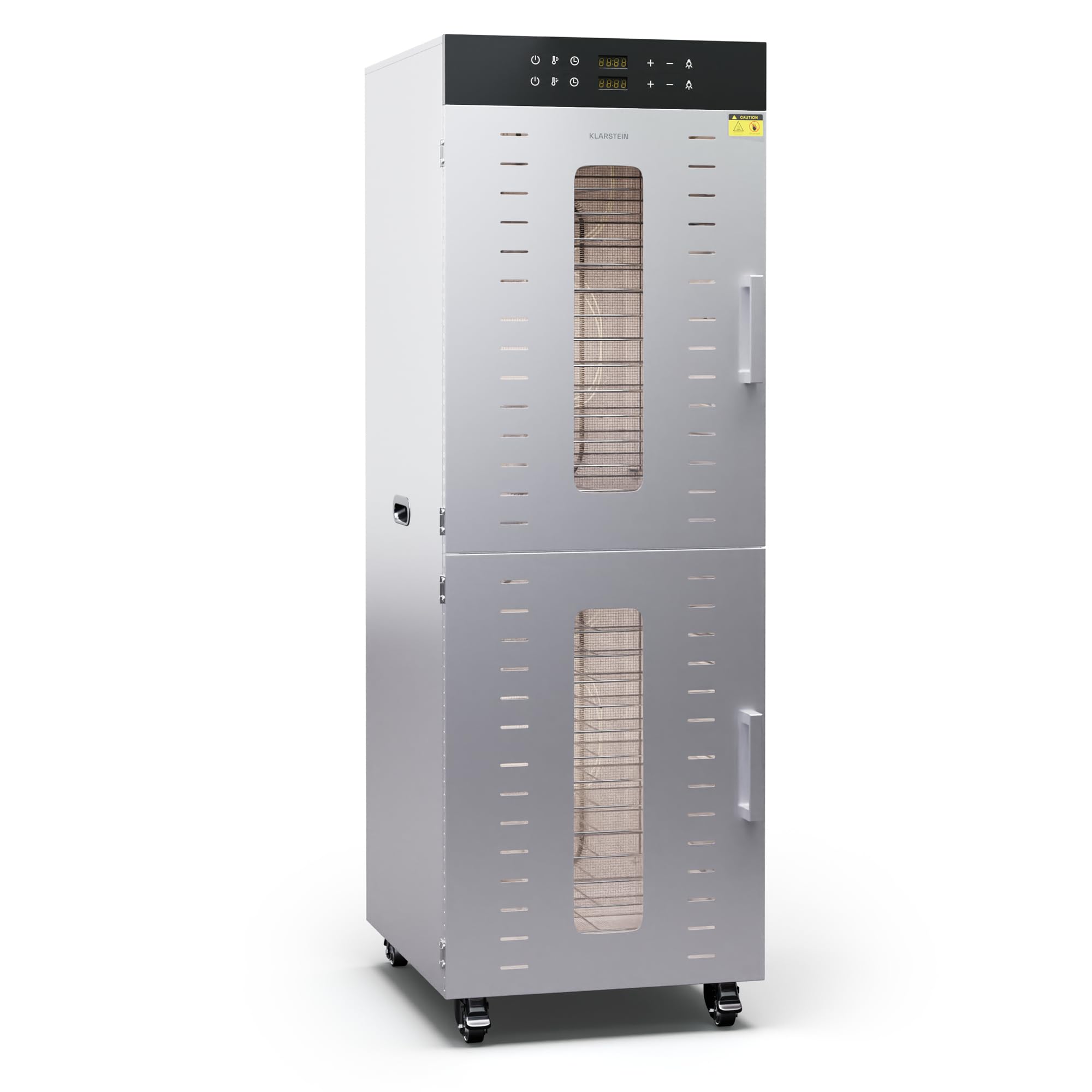 Klarstein Deshidratador De Alimentos, 3000W, 32 Bandejas De Acero Inoxidable, 30-90 °C, Temporizador 24h, 4 Ventiladores, 2 Cámaras Independientes, Ideal Para Frutas, Verduras y Carne, Plateado
