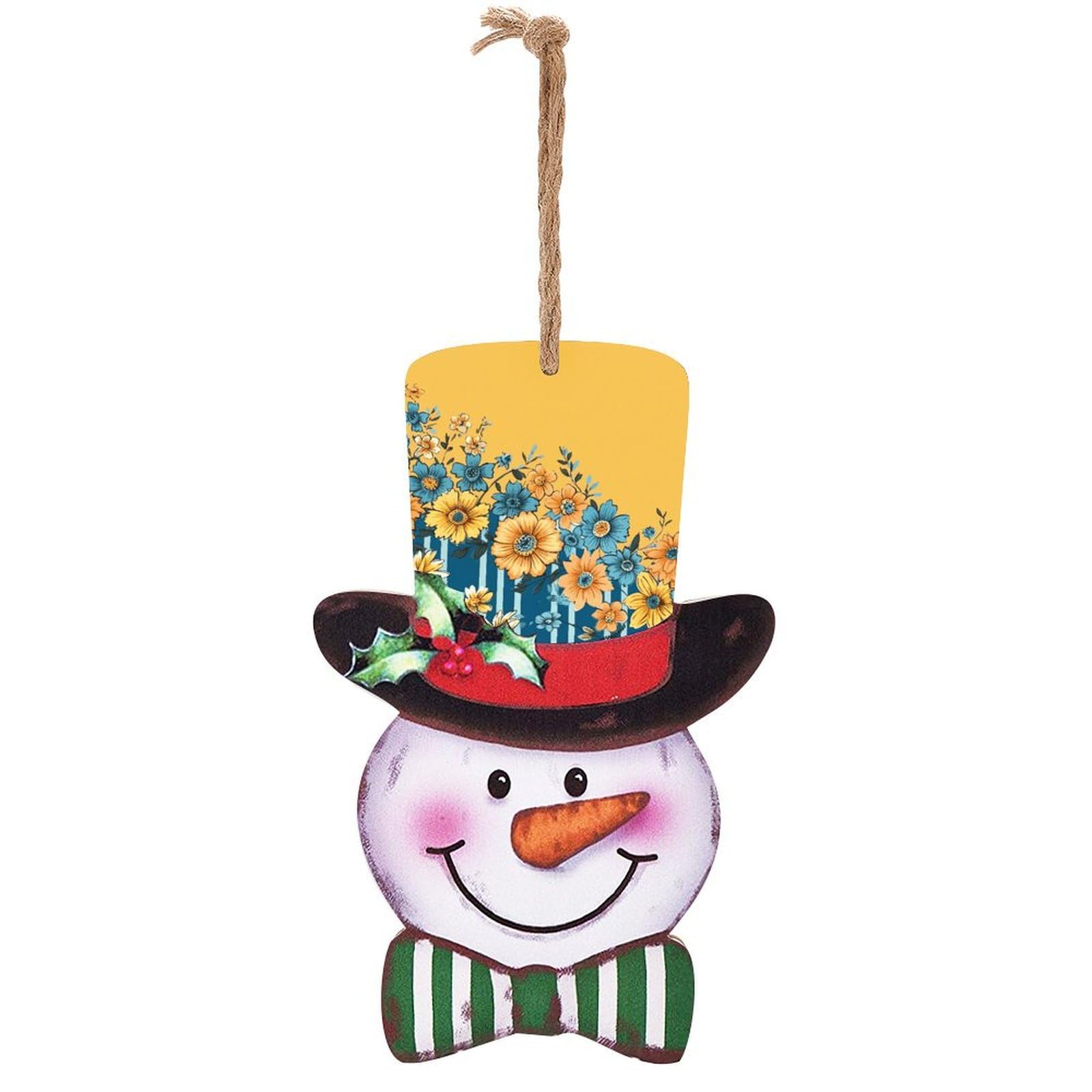 Panneau de Noël en bois suspendu avec imprimé floral jaune et bleu de haute qualité