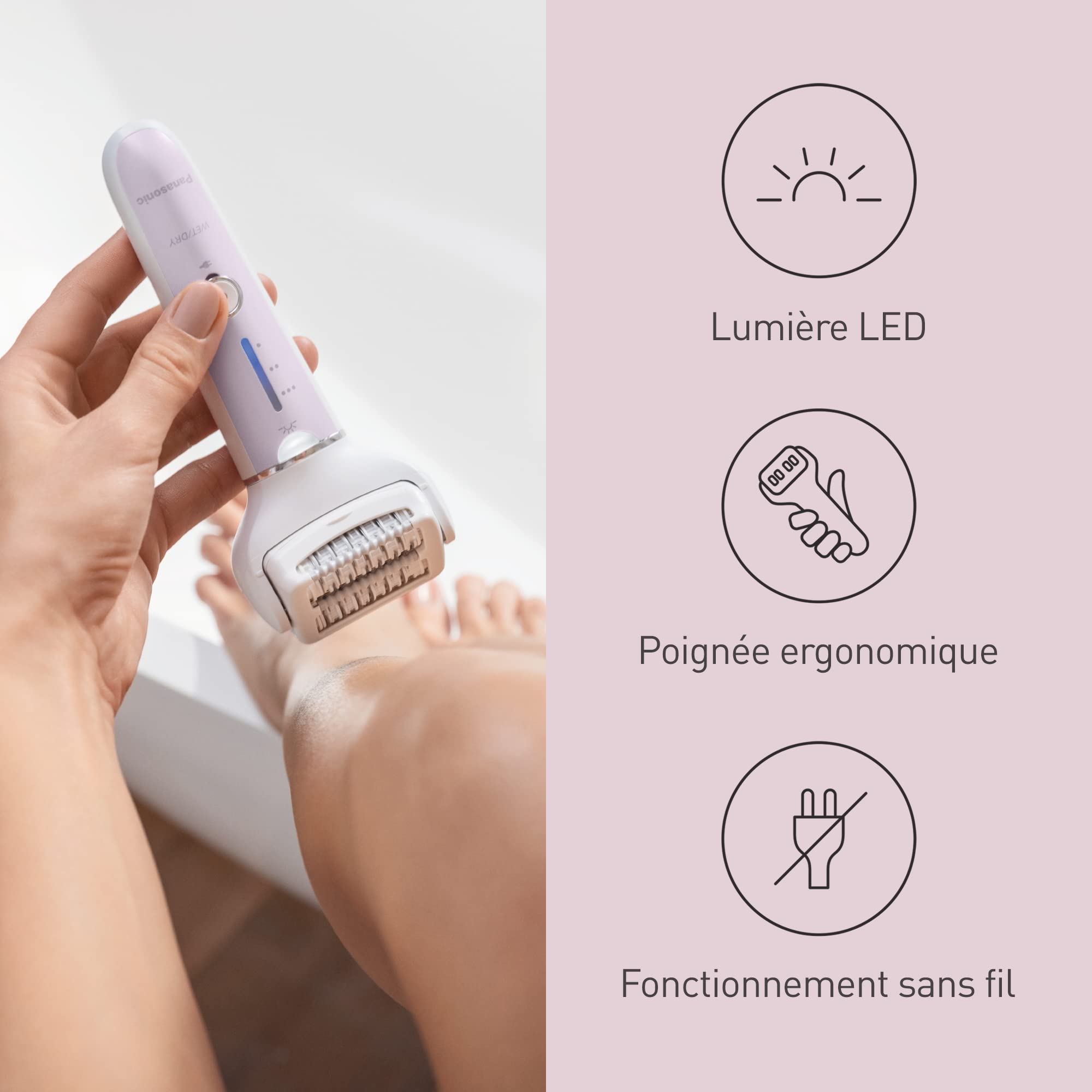Panasonic ES-EY30-V503 Épilateur Wet et Dry, Double Disque 60 Pinces, Tête Flexible Pivotante 90°, 3 Vitesses et LED, 30 Minutes d'Autonomie, sans Fil, Épilateur, Violet