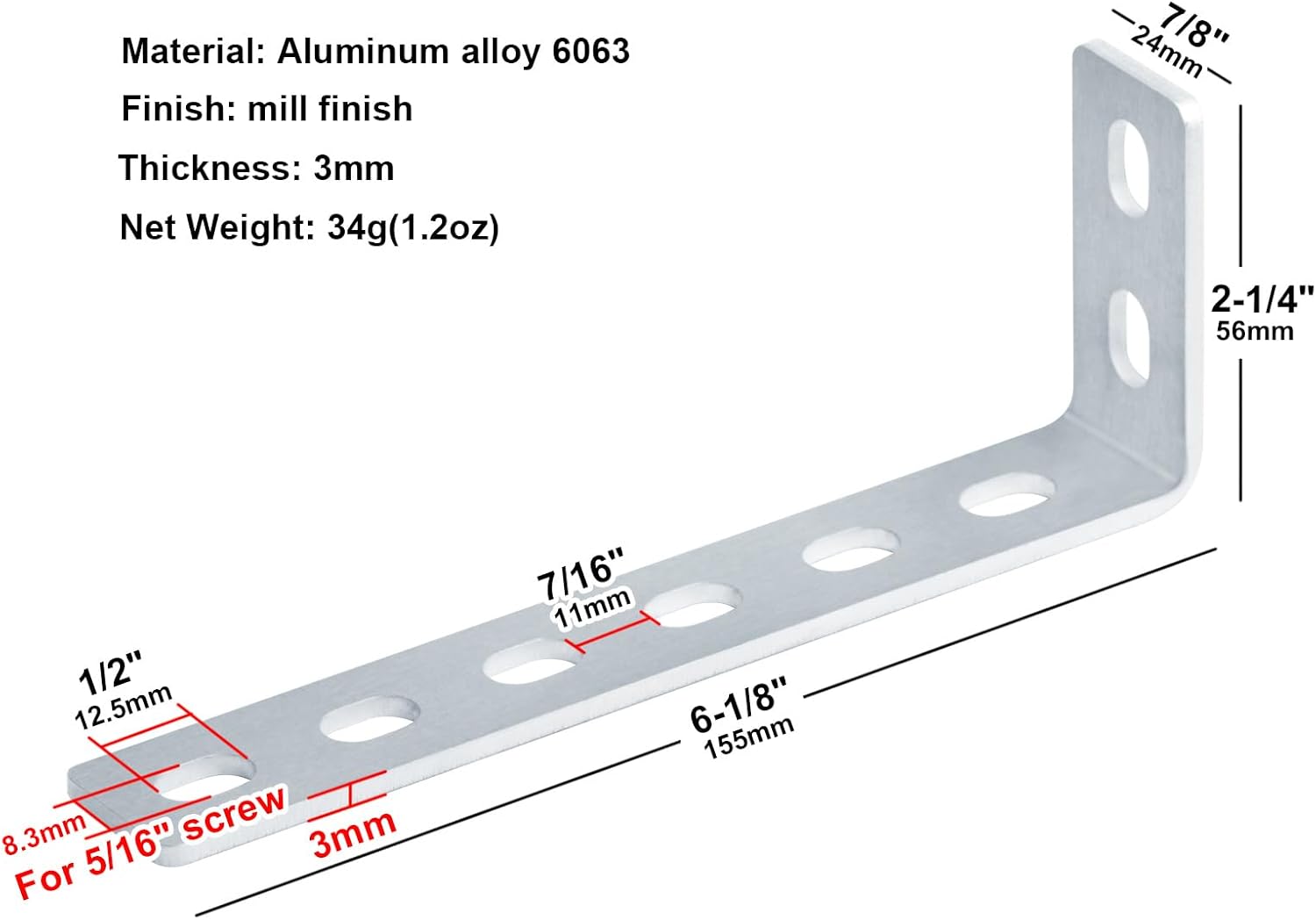 10 Pack Aluminum Slotted L Brackets, Adjustable Corner Brace for Shelves Frames, 6-1/8"L x 7/8" W x 2-1/4"H