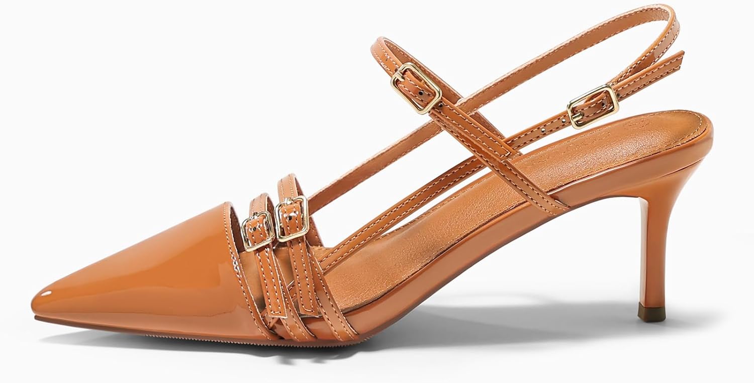 Coutgo Womens Slingback High Heels Strappy Closed Pointed Toe Pumps Ankle Strap Dress Shoes - Image 3