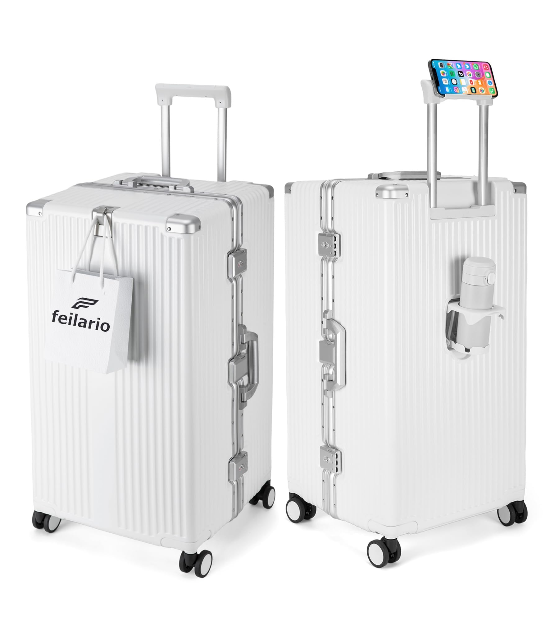 feilario Super Large Aluminum Frame Checked Luggage, Removable Wheels