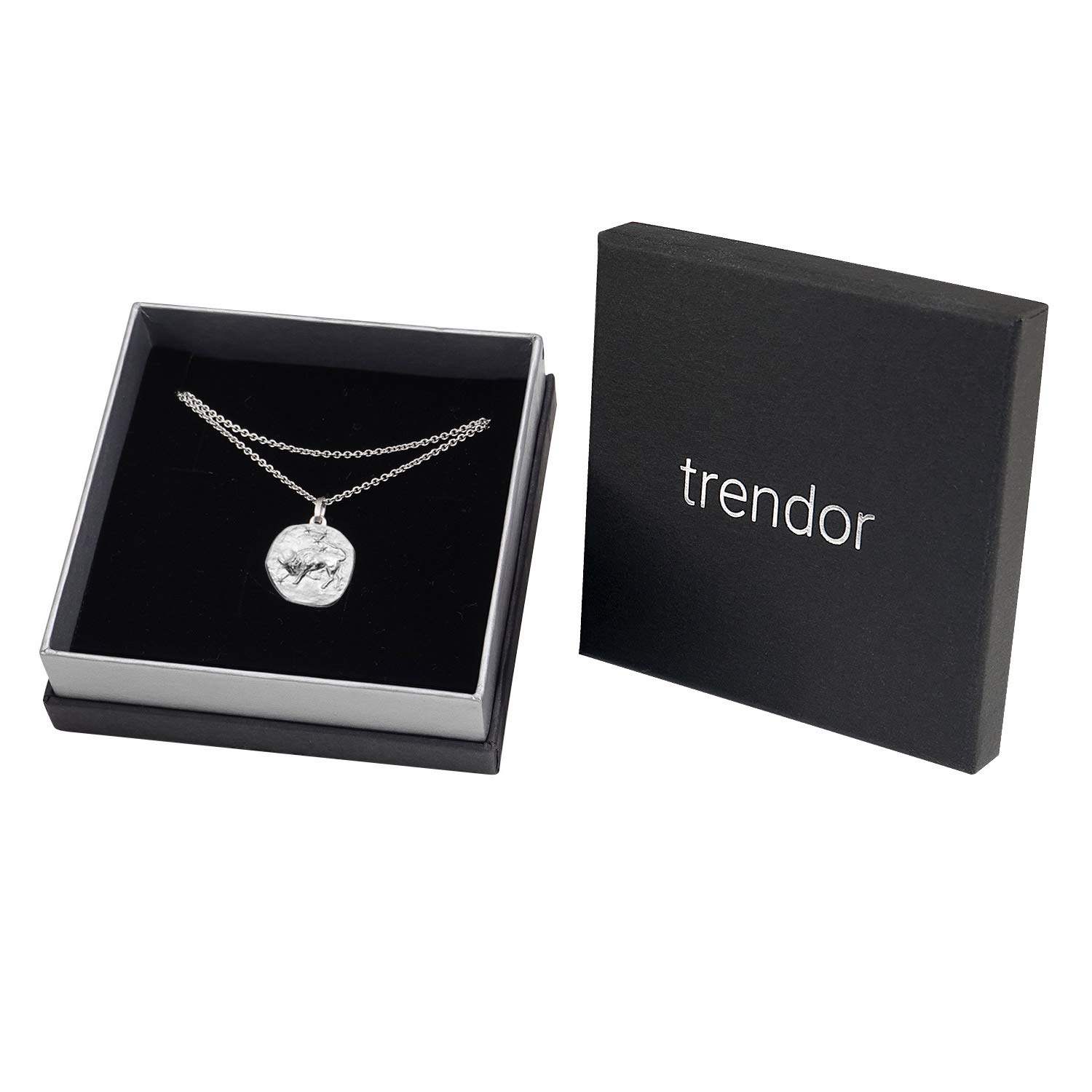 trendor Sternzeichen Stier mit Halskette 925 Silber Ø 16 mm 08441-05 | Tierkreiszeichen Anhänger Sterlingsilber für Damen, Herren oder Kinder,