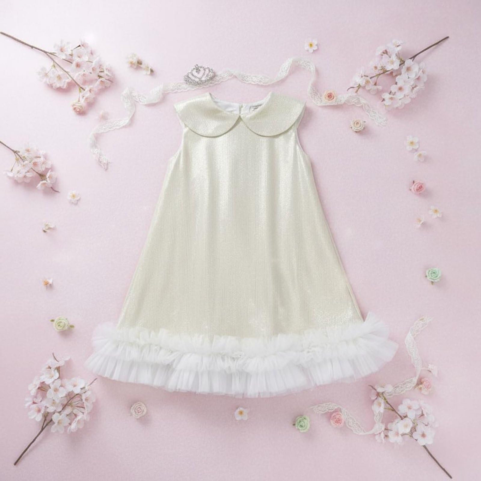 Amagogo Mädchen Satin Kleid Festkleid Partykleid Prinzessin Kleid mit Ärmellos Schnitt Und Schimmerndem Stoff für Geburtstage Hochzeiten Fotoshootings Besondere Anlässe Geeignet, 100CM