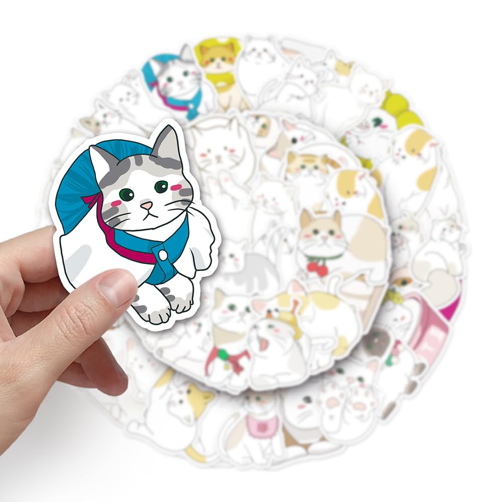 Lovely Cat Vinyl Stickers, 50 PCS Waterproof Illustrated Animal Decals for Laptops Scrapbooking, Journals, Notebooks - Image 4