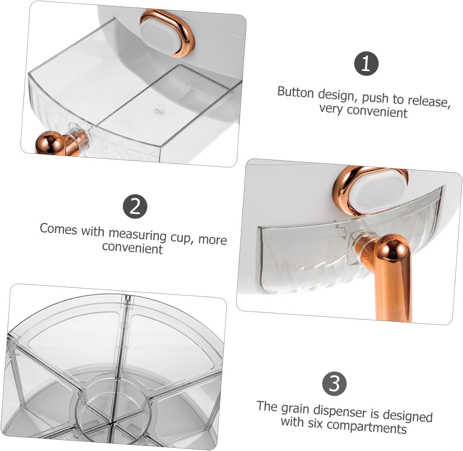 Ciieeo Rotatable Grain Dispenser with Compartments Airtight Rice Storage Container for Kitchen Easy Access Removable Flap Lid Pearl for Beans